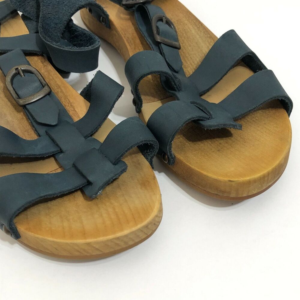 Sanita Olise Flex Blue Leather Wooden Platform Sandals Womens Size 38 US 7 - 7.5 - Picture 7 of 10